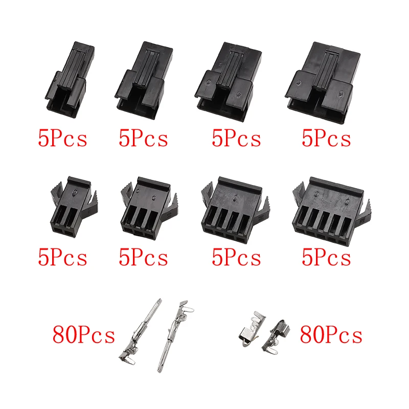 JST SM-conector de cable adaptador de Terminal de crimpado, conector macho y hembra de 5 pines, Pitch 2P 3P 4P, color negro, 200 unids/lote por caja - imagen 2