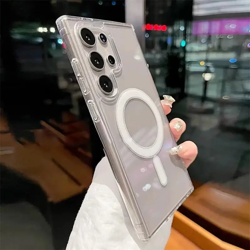 Funda de teléfono Magsafe con carga magnética para Samsung Galaxy S25 Ultra S24 Plus S23 S22 S21 S20 FE Ultra 25 edge, fundas transparentes anticaída