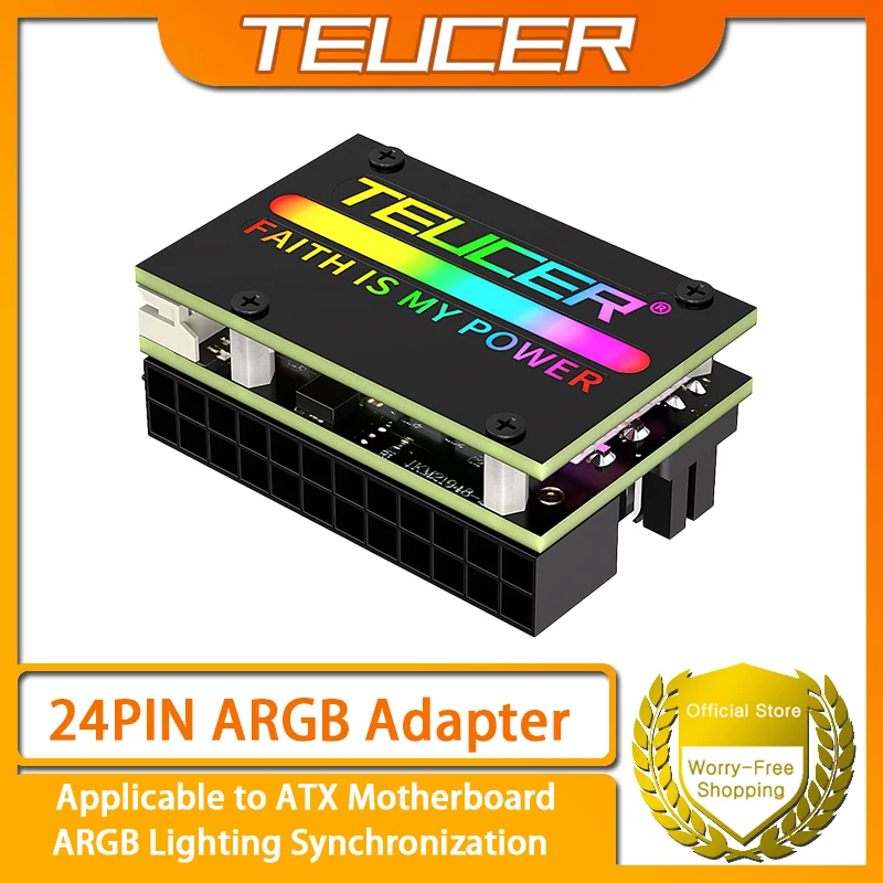 Adaptador de placa base TEUCER 24PIN ATX 90 °   Cabezal de conversión 5V 3PIN RGB sincronización de iluminación adaptador de corriente de placa base de PC
