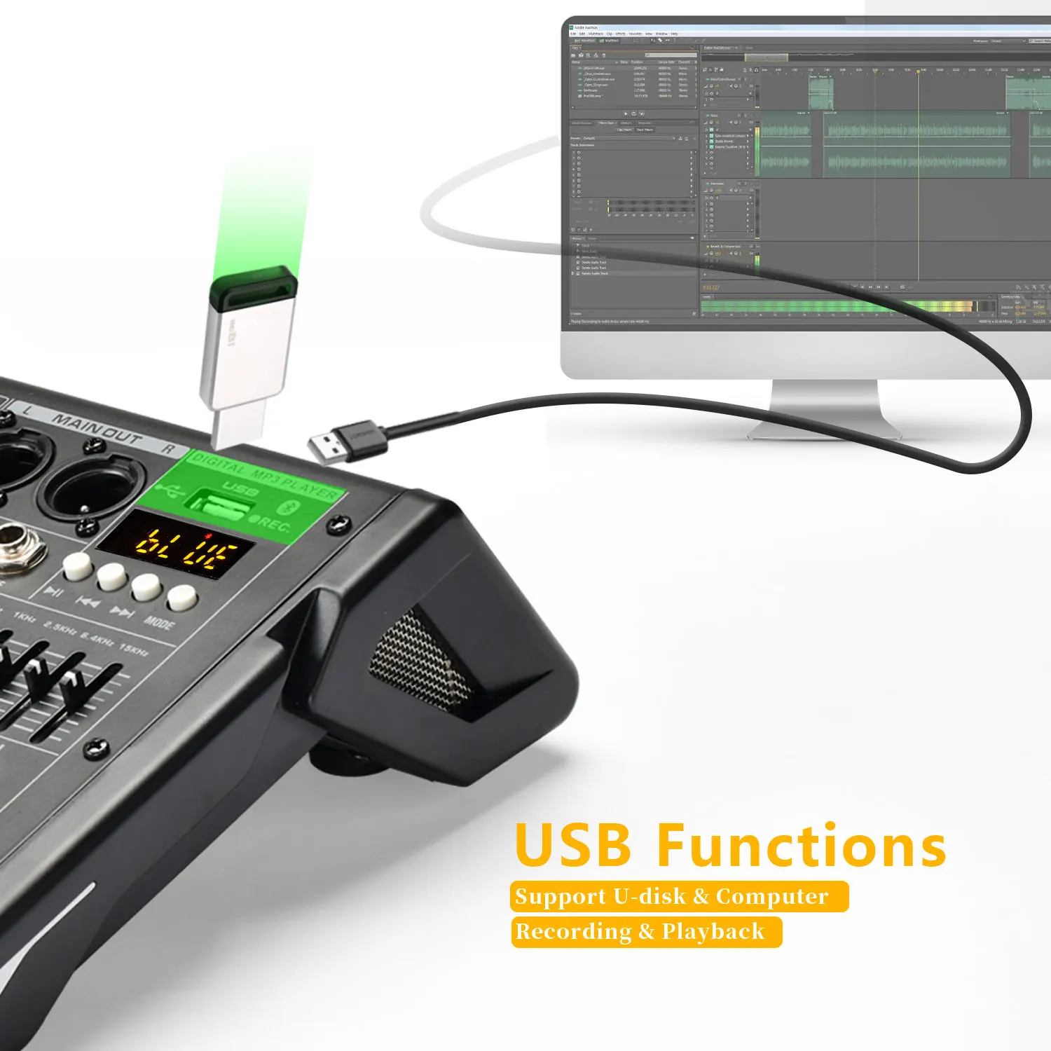 Freeboss-mezclador de Audio de 6 canales, 7 bandas, EQ, 99 efectos DSP, consola de mezcla, USB, PC, grabación, Bluetooth, Compatible con Audio Dj, 48V, AG-AT6 - imagen 3