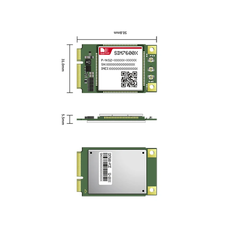 SIMCOM SIM7600A SIM7600SA SIM7600E SIM7600G SIM7600NA LTE Cat1 Mini módulo Pcie con receptor GNSS WCDMA GSM módem 10Mbps DL