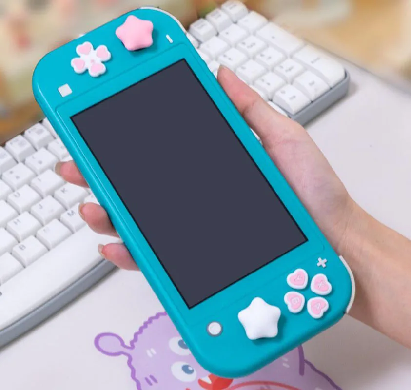 Rosa púrpura amor silicona suave d-pad botón cruzado ABXY pegatina de llave funda de piel para Switch Lite consola pulgar Stick Grip Cap Cover - imagen 4
