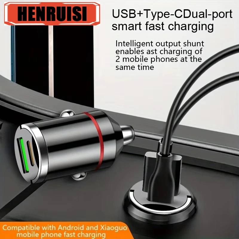 Nuevo cargador USB para coche con anillo de tracción, carga rápida, Mini cargador de coche multifunción con carga Flash oculta de 66W para iPhone, Xiaomi, Huawei