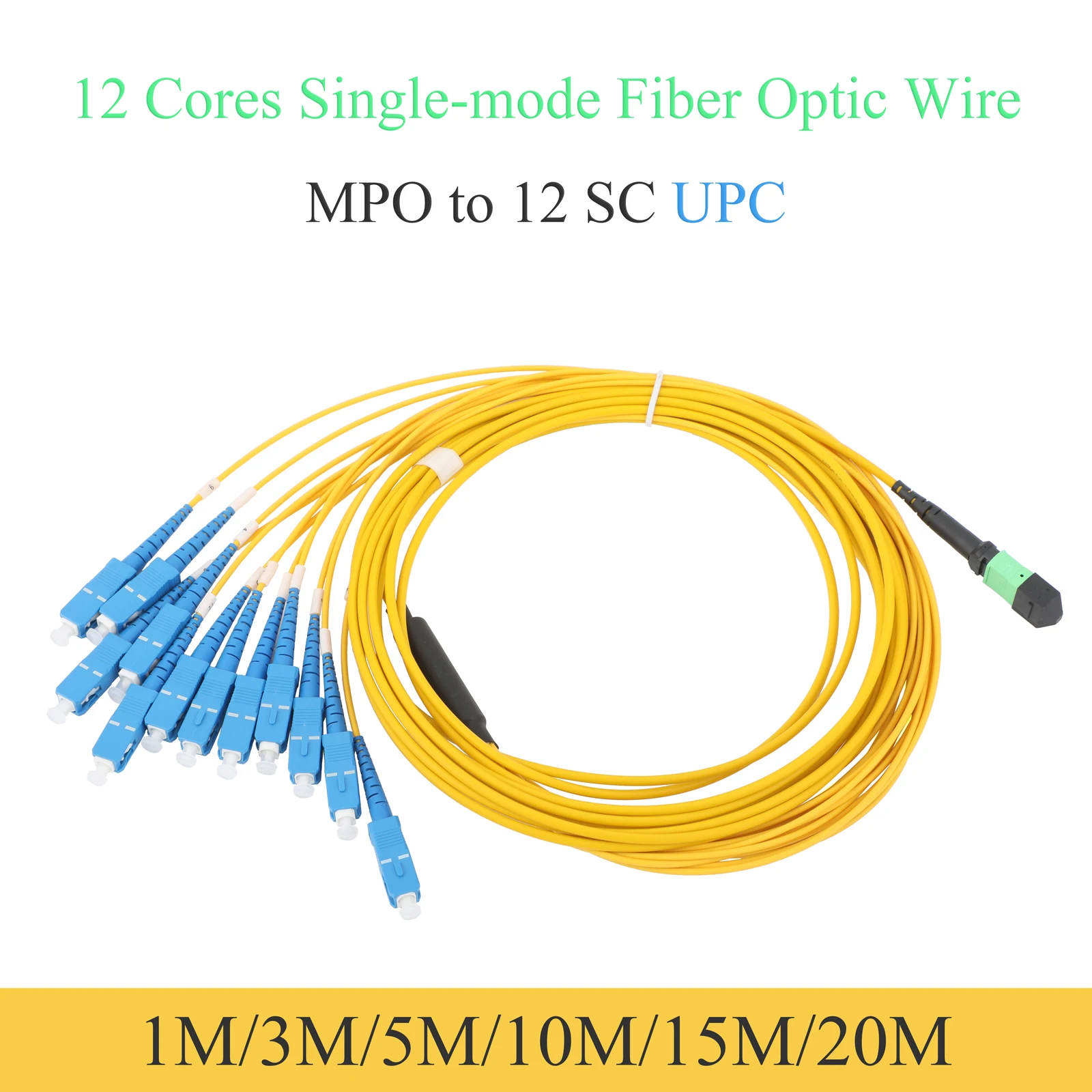 Cable de conexión de fibra óptica monomodo de 12 núcleos MPO/PC a 12SC/UPC, puentes SM de 1M/3M/5M/10M/15M/20M para red de telecomunicaciones