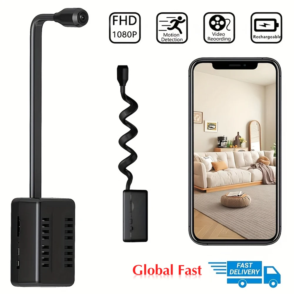 Mini cámara WiFi 1080P HD cámara inteligente con Cable de lente Flexible curvo, grabación en bucle, alarma, visualización remota, monitoreo de seguridad