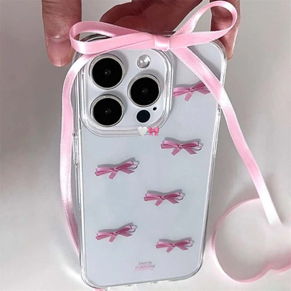 Funda transparente con bonito lazo rosa coreano para Samsung A73 A72 A71 A55 A52 A51 A50 A35 A33 A32 A31 A30 A24 A23 A22 A13 A12 A05 5G