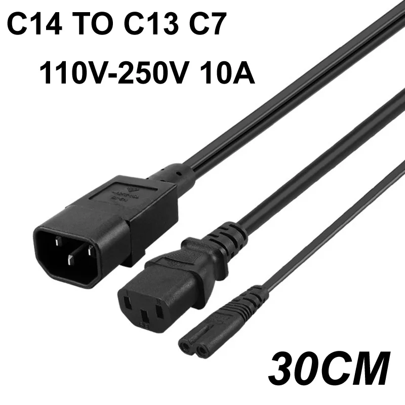 Cable de alimentación divisor Y de 30cm/0,3m IEC320 C14 a C13 + C5, Cable de alimentación hembra, adaptador de corriente CA para Monitor de PC, escáner, impresora, etc.