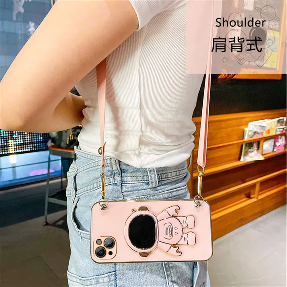 Funda blanda con cordón cruzado y soporte de astronauta enchapado para Samsung Galaxy S23 S22 S21 Ultra S20 FE S10 Plus Note 20 - imagen 4