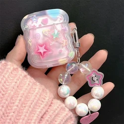 Funda AirPods 1/2/3 y Pro 2 con estrella rosa 3D y colgante de corazón