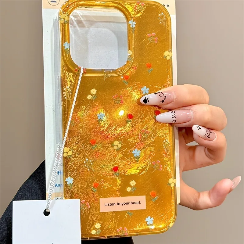 Perforado Swirl IND amarillo pantalla completa tulipán Floral transparente para iPhone 16 15 14 Pro Max 13 12 11 XS XR X 7 8 Plus cubierta suave - imagen 5