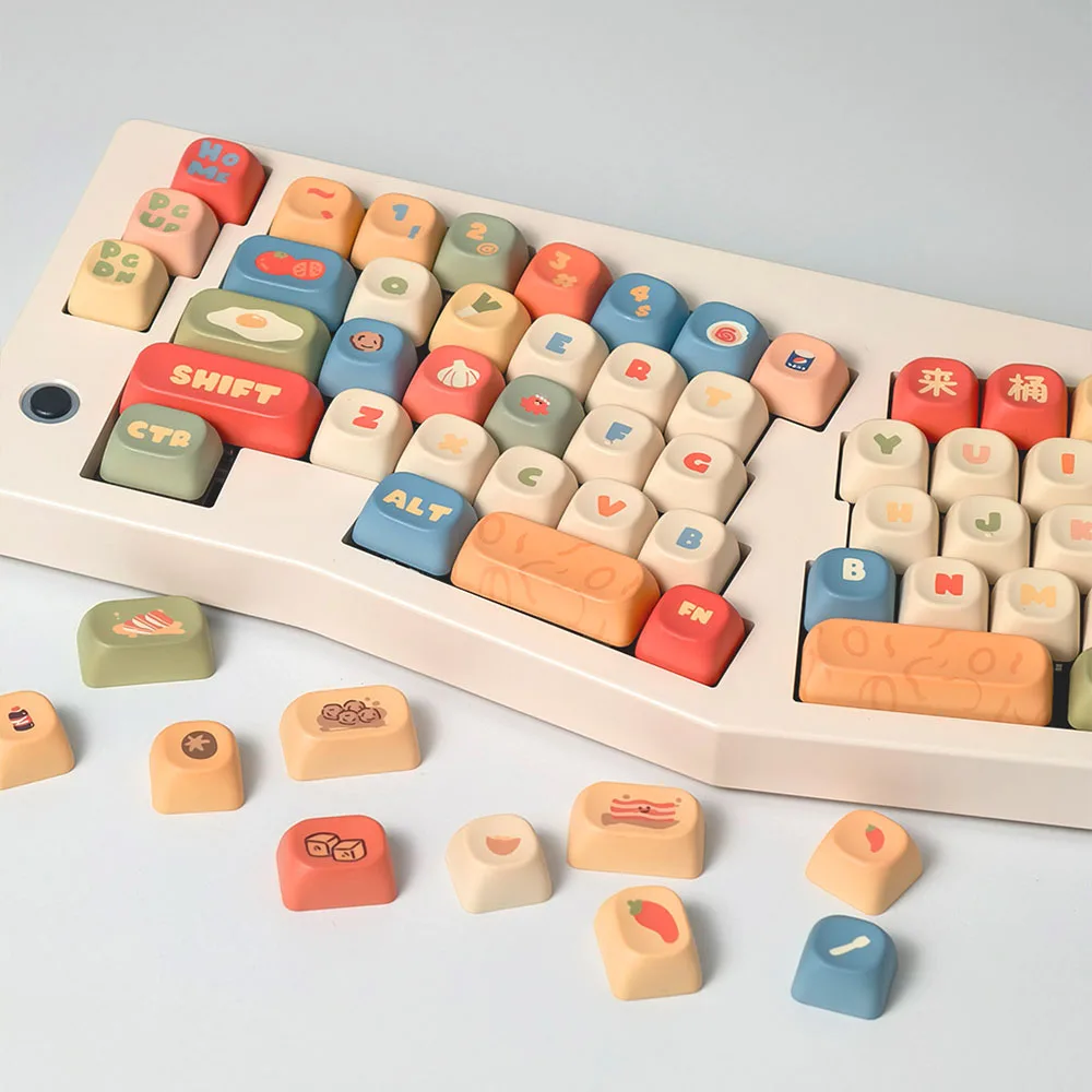 Teclas con tema de fideos instantáneos, perfil MOA, tapas redondas de teclado mecánico con dibujos animados, teclas PBT de sublimación térmica de cinco lados - imagen 2