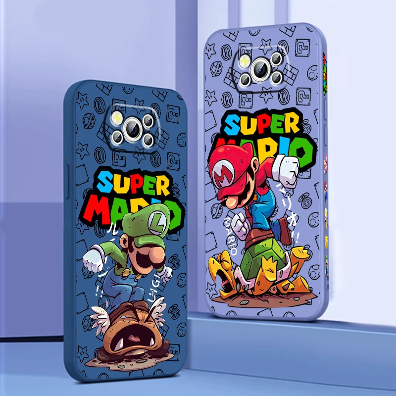 S-Super m-marios b-bros cuerda izquierda líquida para Xiaomi Mi Poco X6 X5 X4 X3 M6 M5 M5S M4 M3 F5 F4 F3 Pro 5G funda de teléfono - imagen 4