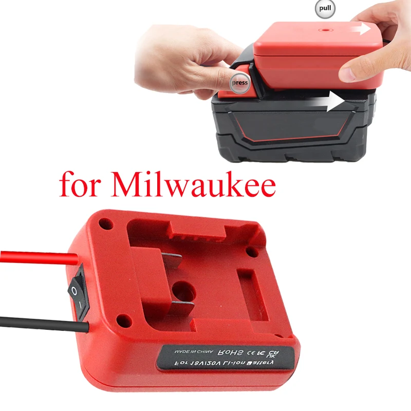 Adaptador para baterías de iones de litio serie Milwaukee M14 M18 14,4-18V fuente de alimentación externa conector DIY interruptor de E/S adaptador de fusible 30A