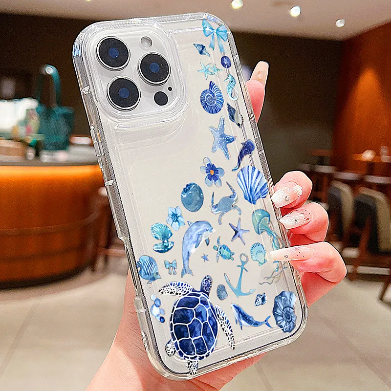 Funda de teléfono transparente con elementos marinos de verano para iPhone 11, 12, 13, 14, 15, 16, 17 Pro Max 17 Air 16e 16 Plus, funda suave - imagen 4