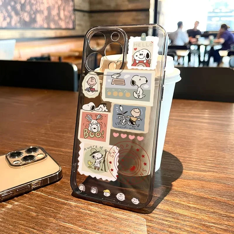 Funda de teléfono de dibujos animados S-Snoopys para iPhone16 15 14 13 12 11Pro Max Mini X XR XS MAX SE2 7 8Plus, fundas transparentes suaves de silicona Y2k - imagen 5