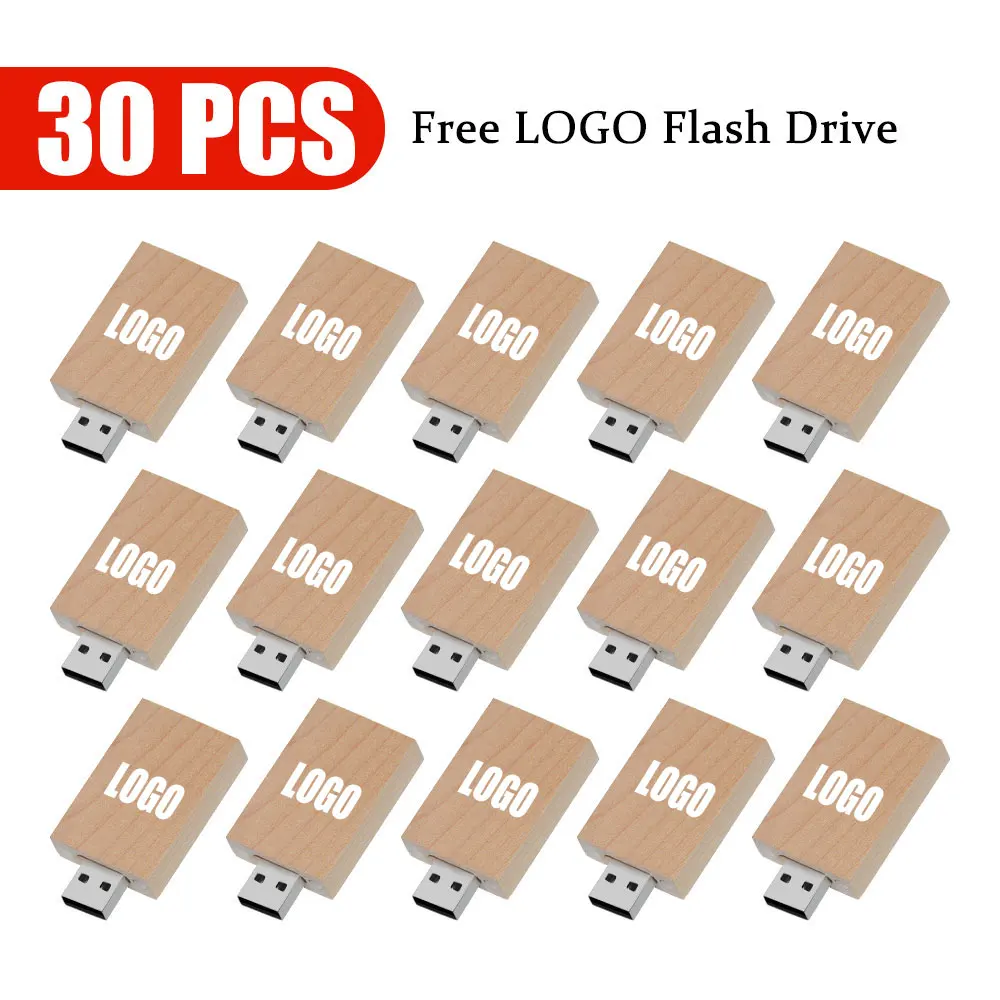 30 unids/lote logotipo gratis madera pequeño regalo USB 2,0 unidad Flash 4GB 8GB 16GB 32GB 64GB Pendrive Mini unidad de memoria USB creativa
