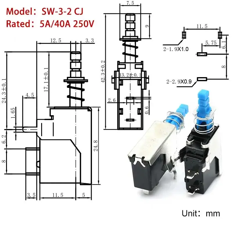 5 uds KDC-A04 interruptor de alimentación de 2/4 pines interruptor de bloqueo automático SW-3-2 interruptor de botón de Campana Extractora 250V AC teclas rectas SW TV-5CJ - imagen 4