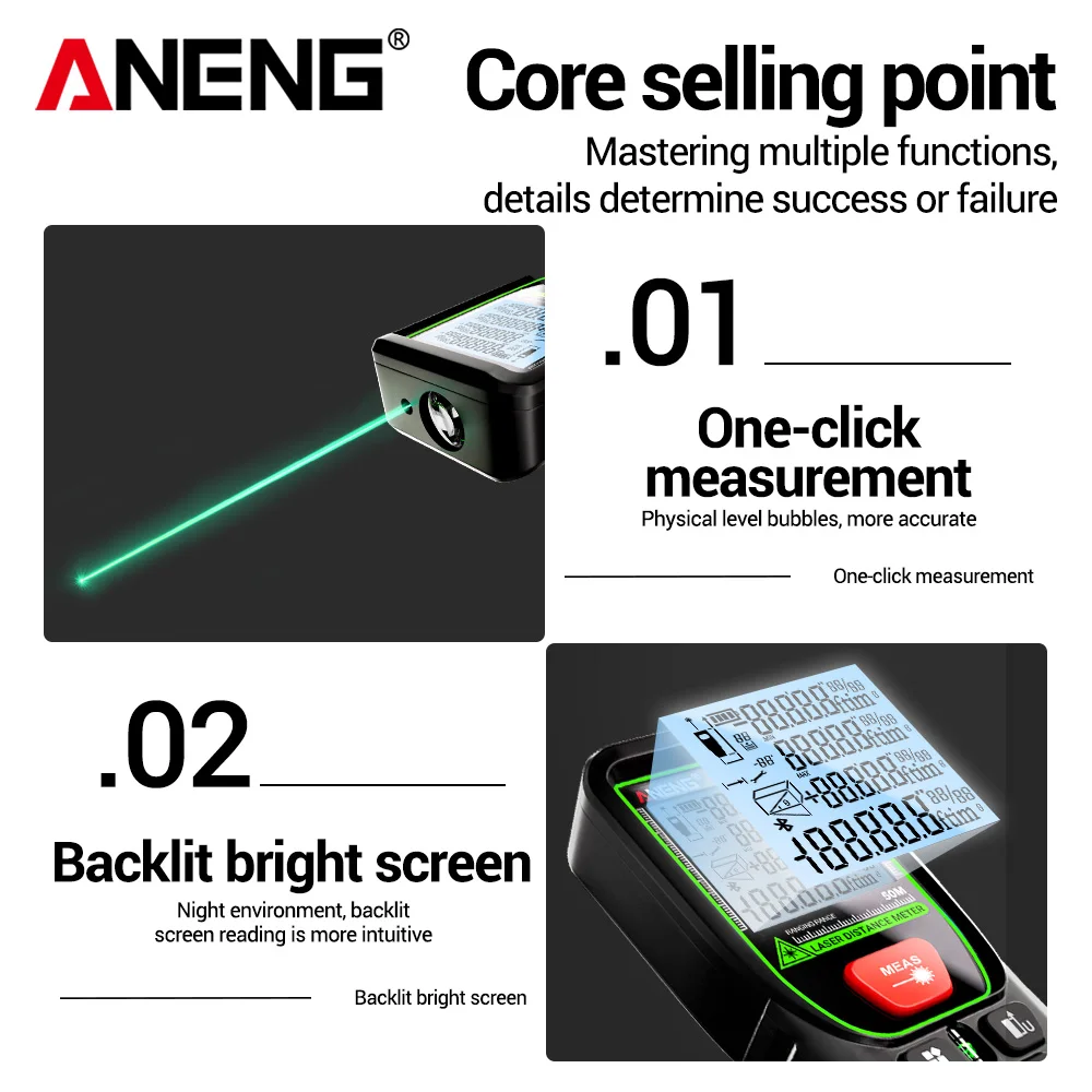 ANENG K120 telémetro láser verde herramientas buscador de alta precisión volumen de construcción/medida del área 20 herramienta de detección de almacenamiento de datos de grupo - imagen 3
