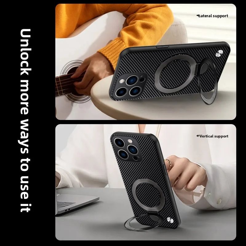 Para OPPO A80 5G funda dura de fibra de carbono PU con soporte de anillo funda protectora trasera magnética para OPPO A80 5g carcasa de teléfono - imagen 4