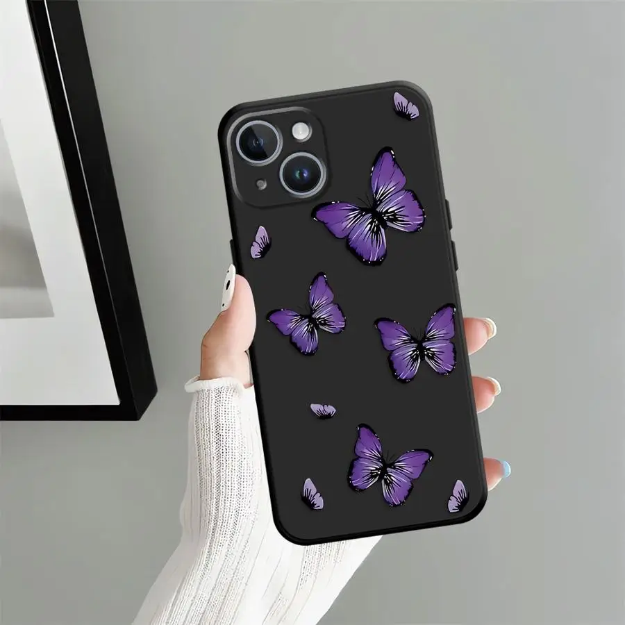 Funda de mariposas coloridas para iPhone XS Max 13 12 11 17 Pro Max 17Air 7 8 15 16 14 Plus XR, funda de teléfono suave negra - imagen 4