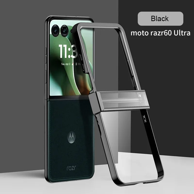 Funda con tapa de PC dura chapada transparente para Motorola Razr 60 Ultra 50 60 Ultra 5G, cubierta protectora de juego de bisagras de 3 piezas de Color sólido - imagen 4