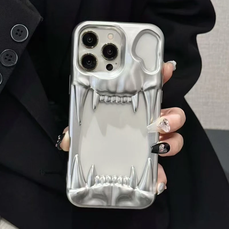 Funda de teléfono con disipación de calor y diente de tigre plateado mate de Metal a la moda para iPhone 17 16 Pro Max 15 13 12 11 14 Plus, funda suave de TPU - imagen 4