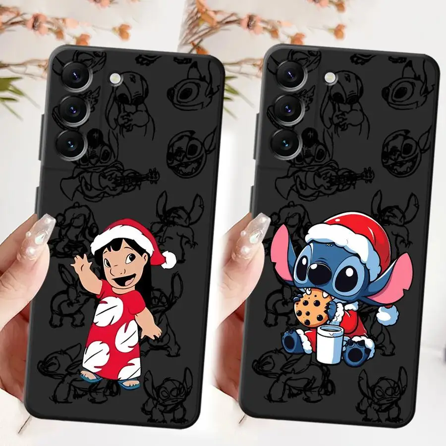 Funda de teléfono suave negra con puntada de dibujos animados de Navidad para Samsung Galaxy A25 A71 A26 A72 A36 A24 A55 A41 A23 A53 A22 A52 A51