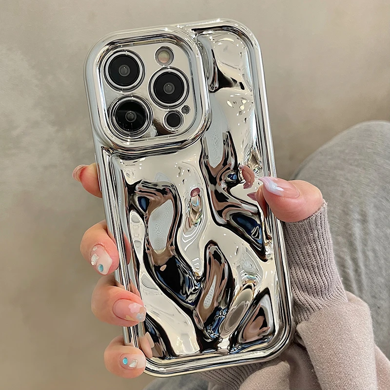 Funda de teléfono con revestimiento de textura de meteorito láser brillante para iPhone 11 12 13 14 15 16 17 Pro Max Air, cubierta antigolpes de Color liso