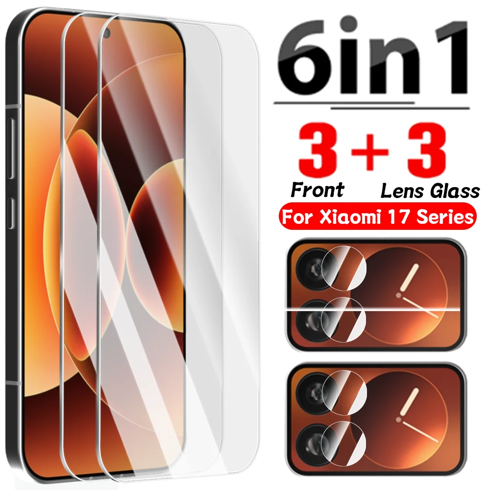 6 en 1 para Xiaomi 17 Pro Max HD pantalla frontal transparente + películas de lente Protector de pantalla de vidrio templado película protectora para Xiaomi 17 Series
