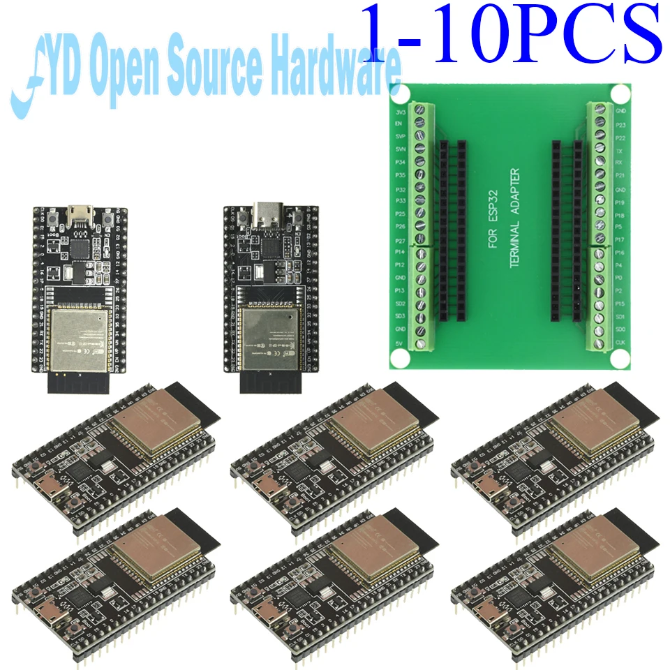 1-10 Uds ESP32-DevKitC Placa de desarrollo ESP32-32D con módulo de ESP32-WROOM-32D, Wi-Fi y BLE, CP2102 USB a UART