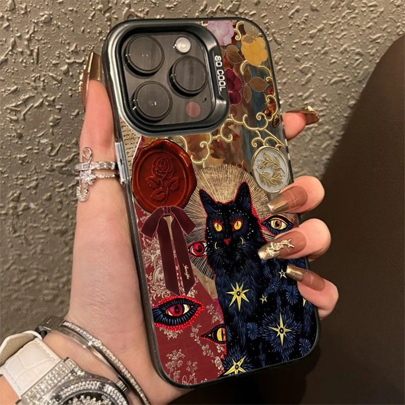 Funda de teléfono plateada electrochapada con estampado de leopardo y gato negro para Xiaomi Redmi Note 14 13 12 11 10 Pro Plus 12S 11S Redmi 15C 14C - imagen 4