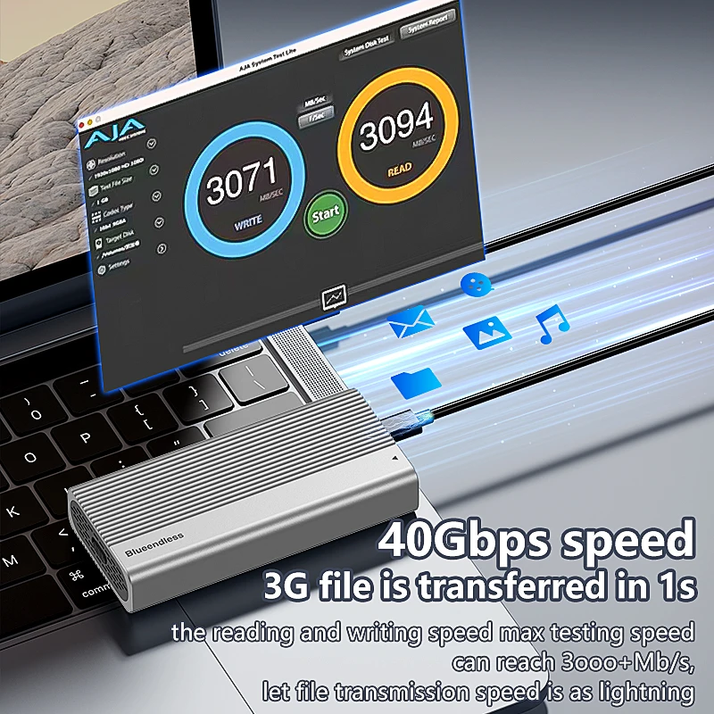 Blueendless USB4 40Gbps M.2 NVMe SSD Caja con ventilador de refrigeración PCIe 4.0 Caja de unidad de estado sólido Compatible con Thunderbolt 4/3 - imagen 2