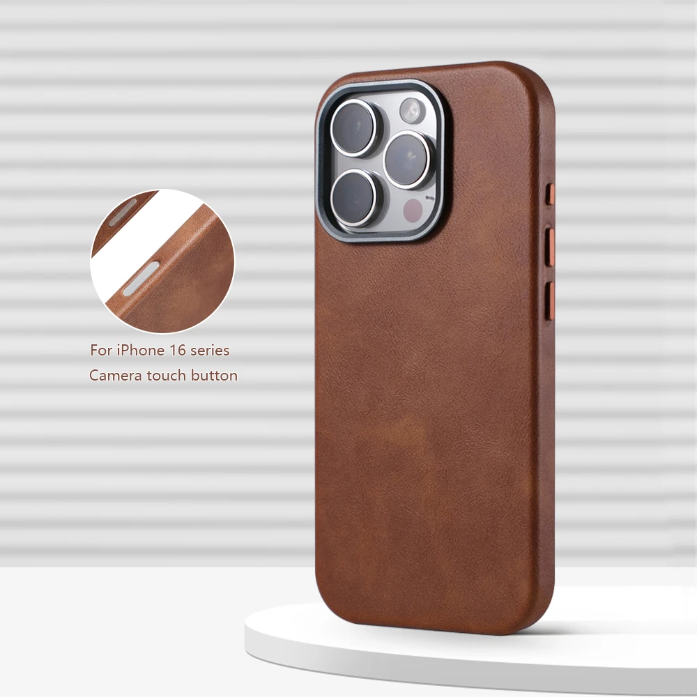 Funda magnética de cuero PU de negocios Retro para iPhone 17 16 Pro Max Plus 15 14 13 para cubierta de botón de cámara de carga inalámbrica Magsafe