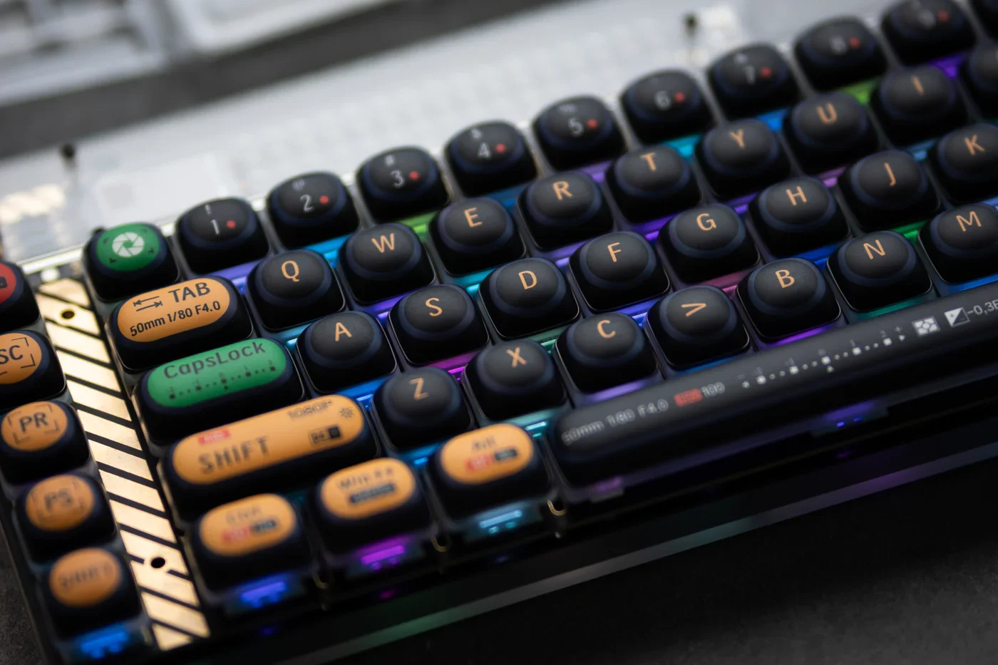 Teclas de cámara, teclas de Color Retro redondeadas de estilo Simple negro para teclado Aula 75/99, teclas Mog Height Pbt - imagen 4