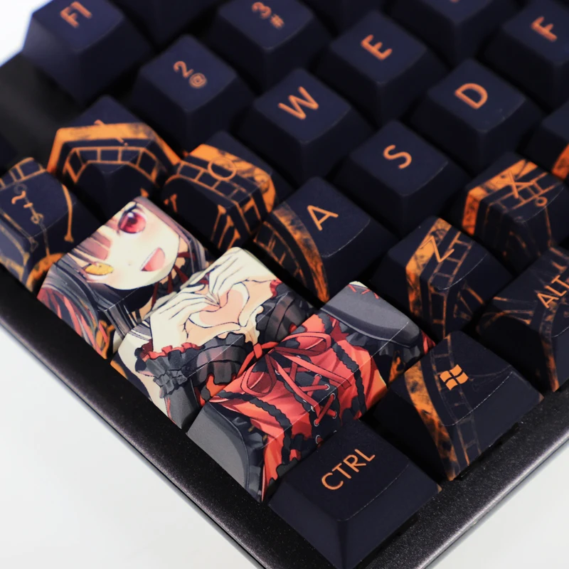 108 teclas PBT Dye Subbed Keycaps dibujos animados Anime Gaming Key Caps DATE A LIVE Tokisaki Kurumi Nightmare Cherry perfil Keycap - imagen 2