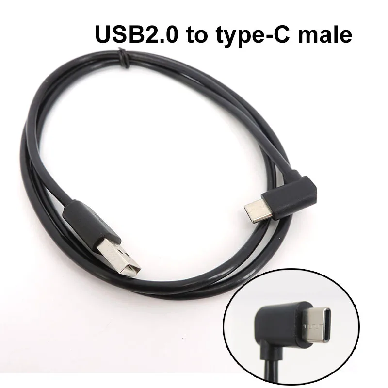 Cable de datos USB-C a USB 2,0 A macho adaptador de ángulo recto de 90 grados carga 1M fecha y cable de alimentación