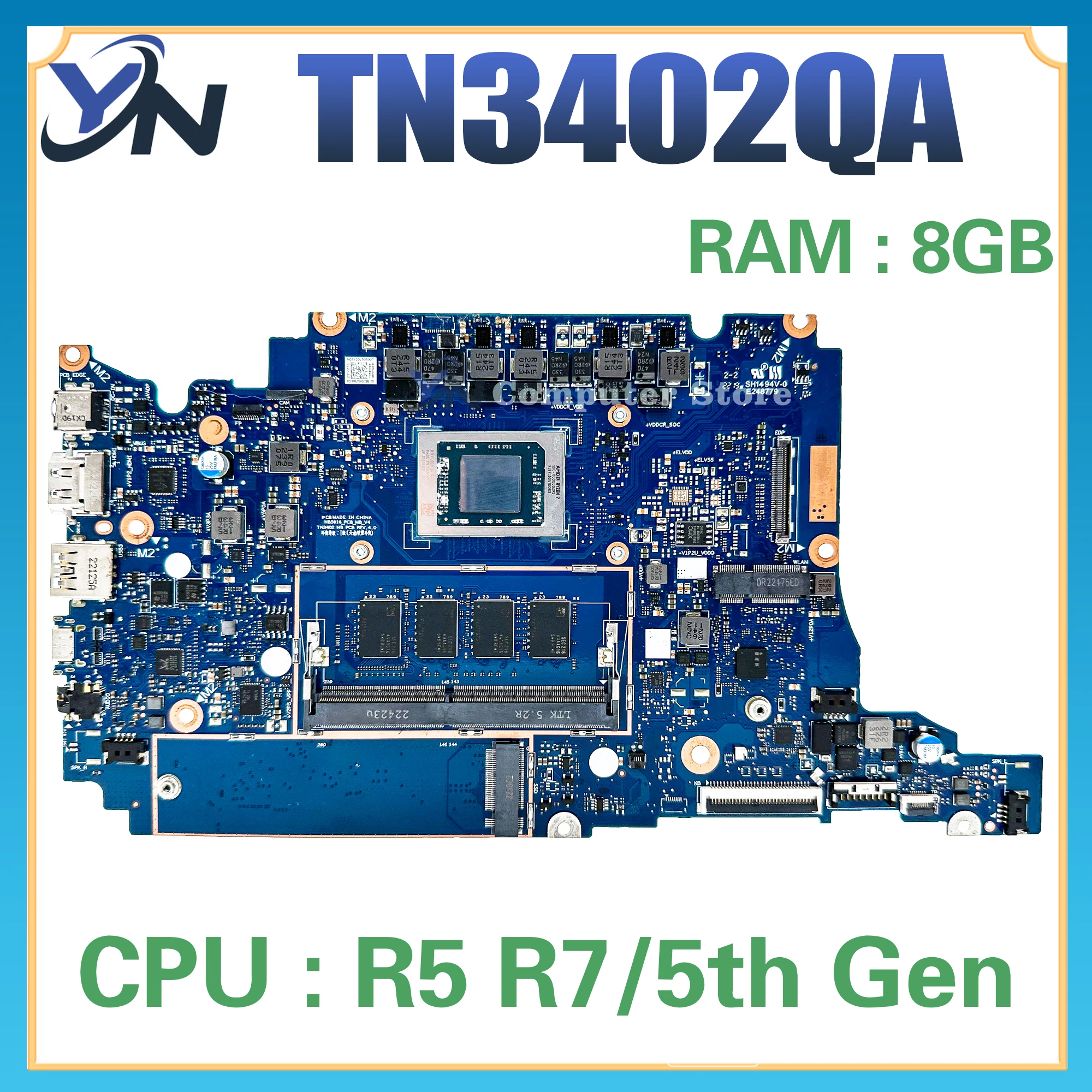 Placa base TN3402 para ASUS TN3402QA R3402QA J3402QA placa base para ordenador portátil con R5-5600H R7-5800H CPU RAM-8GB 100% trabajo de prueba