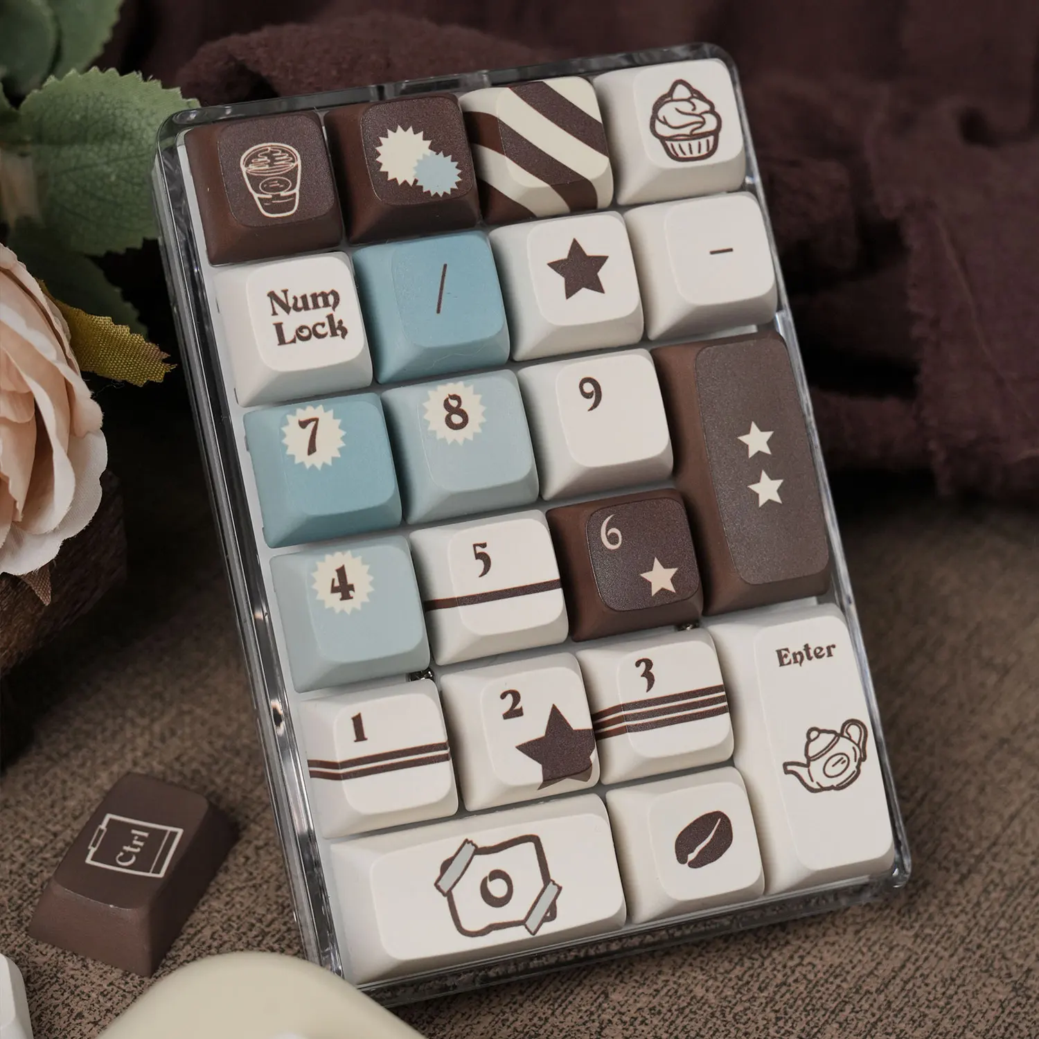 Juego de teclas con tema Latte azul y marrón, perfil de cereza PBT XDA, 140 teclas, teclas originales personalizadas hechas a mano para regalo de teclado mecánico - imagen 4