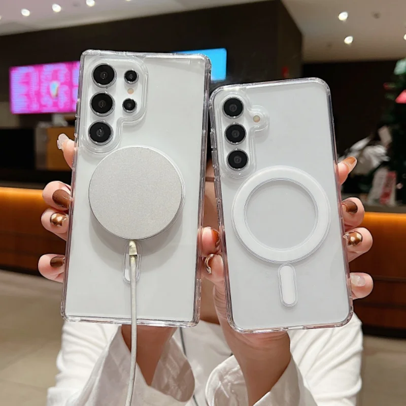 Funda magnética acrílica transparente a prueba de golpes para Samsung S25 S24 S23 S22 S21 FE Plus Ultra A16 A36 A56 A26 S25edge 5G