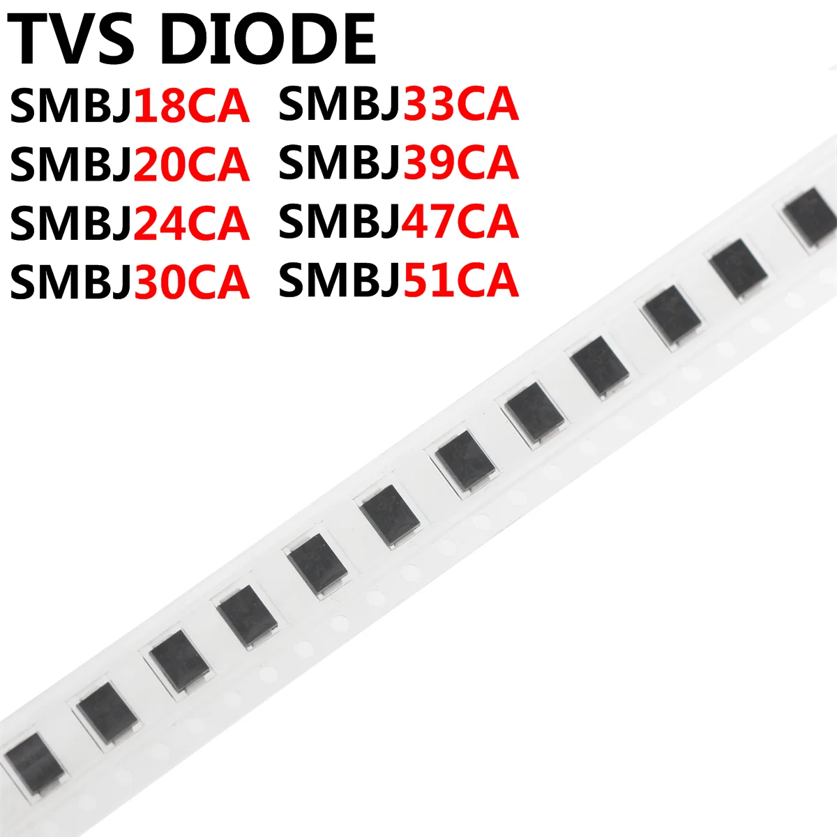 100 Uds diodo de televisores SMBJ18CA SMBJ20CA SMBJ24CA SMBJ30CA SMBJ33CA SMBJ39CA SMBJ47CA SMBJ51CA SMD - imagen 2
