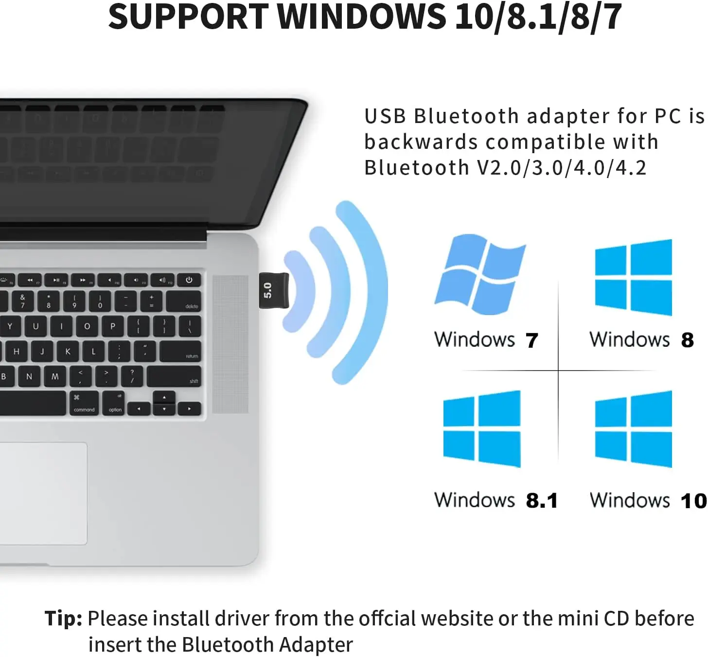 Adaptador Bluetooth 5,0 para PC, receptor Dongle USB Bluetooth, transferencia inalámbrica Compatible con auriculares estéreo, Windows de escritorio - imagen 4