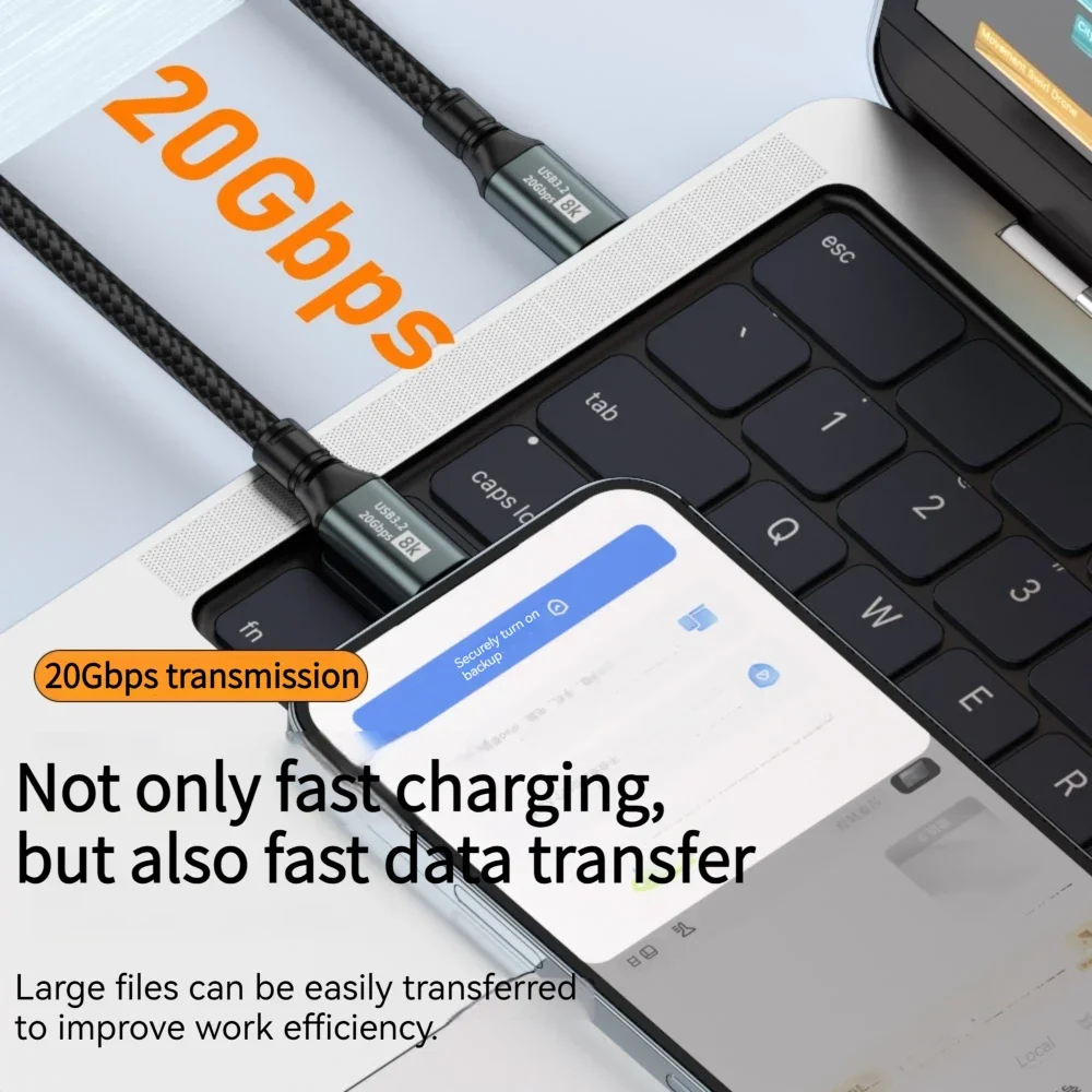 USB C a C 100W 5A PD Cable trenzado de carga rápida pantalla 4K 8K 20Gbps Cable de datos USB 3,2 para teléfono tableta portátil disco duro móvil - imagen 5