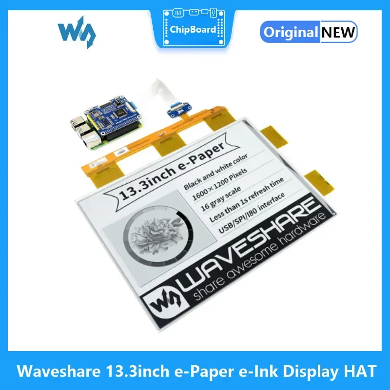 Waveshare sombrero con pantalla de tinta electrónica de papel electrónico de 13,3 pulgadas para Raspberry Pi, resolución de 1600*1200, 16 escalas grises, admite actualización parcial - imagen 4