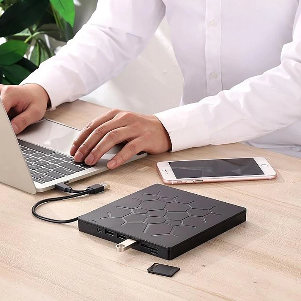 Unidad de CD/DVD externa USB 3,0 tipo C, unidad de DVD 6 en 1, Unidad óptica con ranuras SD/TF y USB 3,0, unidades ópticas para PC y portátil - imagen 3
