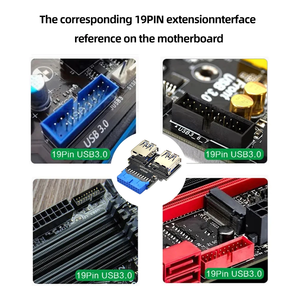 Convertidor de conector frontal hembra de 19 pines A tipo C Dual USB 3,0 A, Conector de 19 pines A USB 3,1/3,2, Adaptador tipo C, placa base enchufable - imagen 4