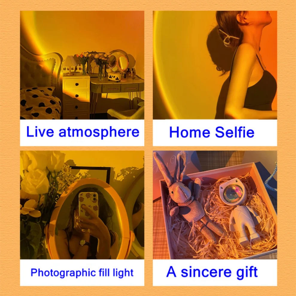 LDHLM lámpara LED de atardecer, proyector de luz nocturna de neón arcoíris, fotografía, iluminación de Ambiente de pared para dormitorio, decoración de habitación del hogar, regalo - imagen 3