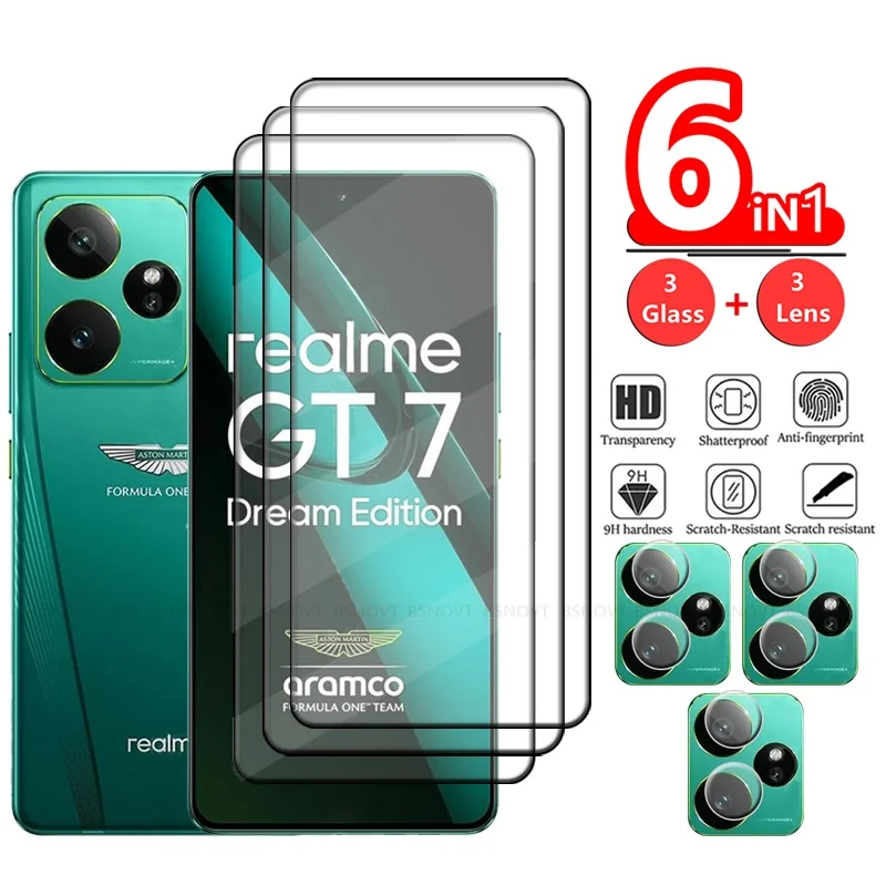 6 en 1 para Realme GT 7 Dream Edition vidrio templado cubierta completa 9H HD Protector de pantalla OPPO Realme GT 7 Dream Edition lente de cristal
