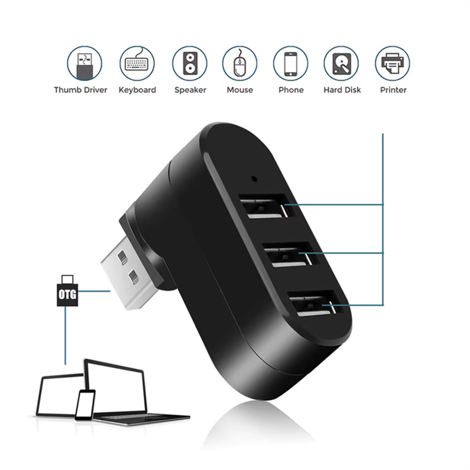 WvvMvv Mini 180 °   Giratorio 3 puertos Multi USB 3,0 2,0 Hub transferencia de datos de alta velocidad U adaptador divisor de disco para ordenador portátil MacBook PC - imagen 4