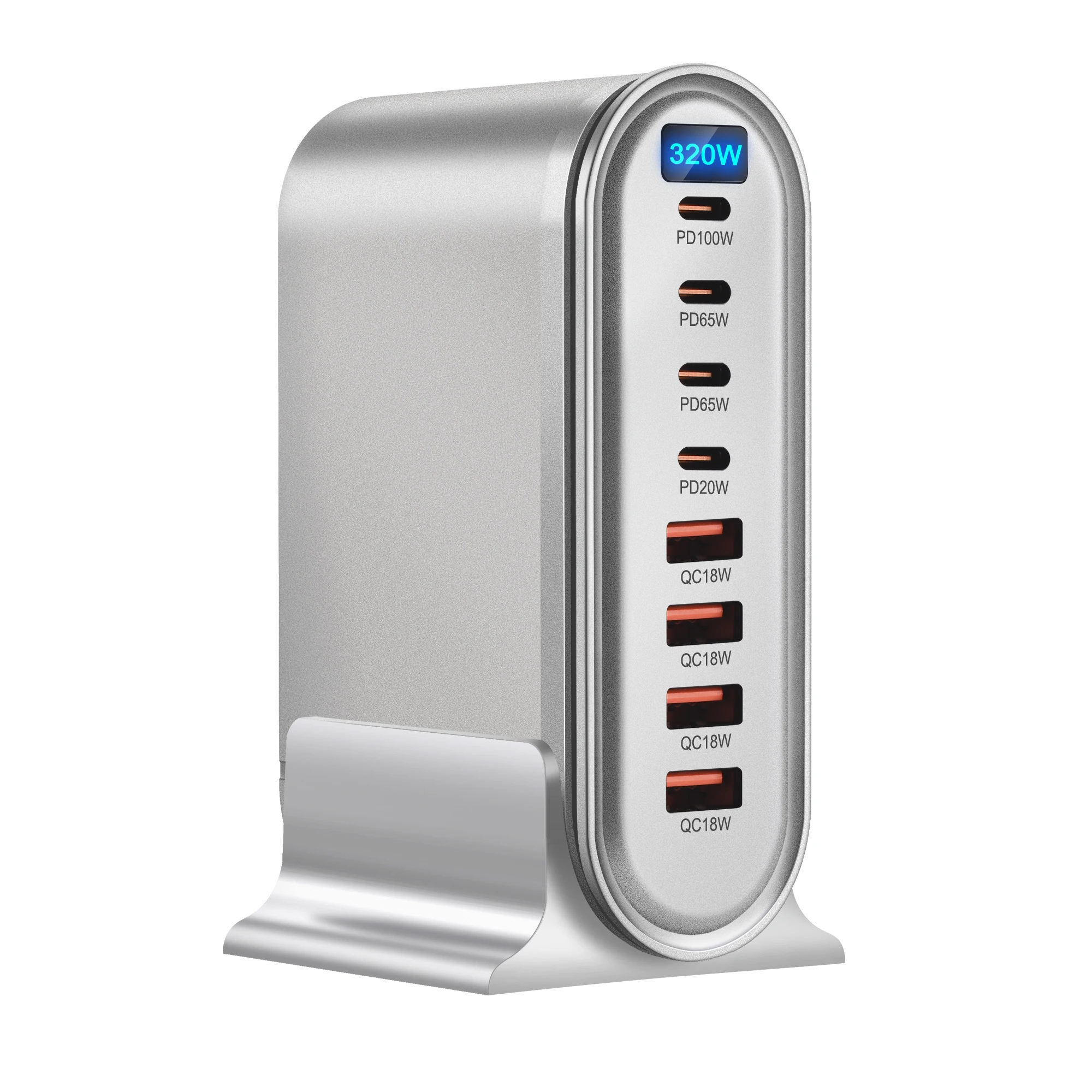 Estación de carga rápida USB C de 320W y 8 puertos con 4C y 4A PD 100W para ordenador portátil/MacBook/iPhone/Samsung con pantalla LED