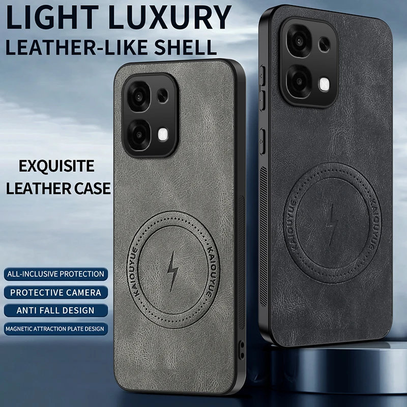 Funda de cuero PU para OPPO A6 Pro, Funda de lujo para coche, plástico duro magnético a prueba de golpes, Funda protectora para teléfono - imagen 2